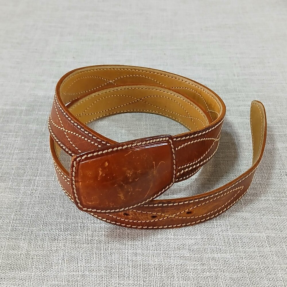 Equestrian Leather Riding Belt with Leather Embossed Buckle